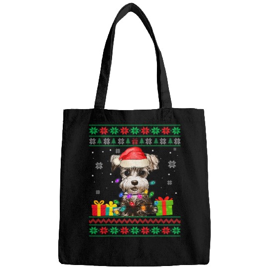 Schnauzer Pet Ugly Sweater Christmas Lights Miniature Schnauzer Bags