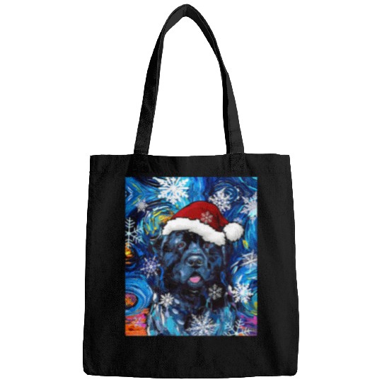 Newfoundland Pet Starry Night Christmas Santa Dog Art by Aja Bags