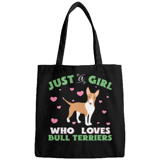 Bull Terrier Pet Just A Girl Who Loves Tan Caramel White Bags