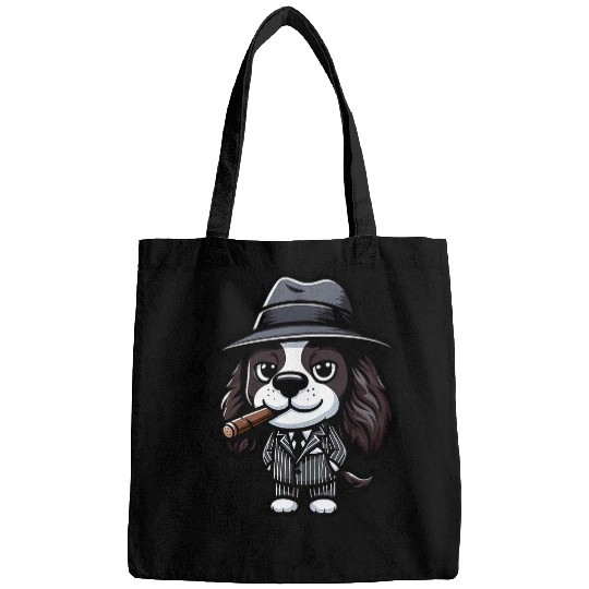English Springer Spaniel Pet Gangster Funny Dog Mobster Bags
