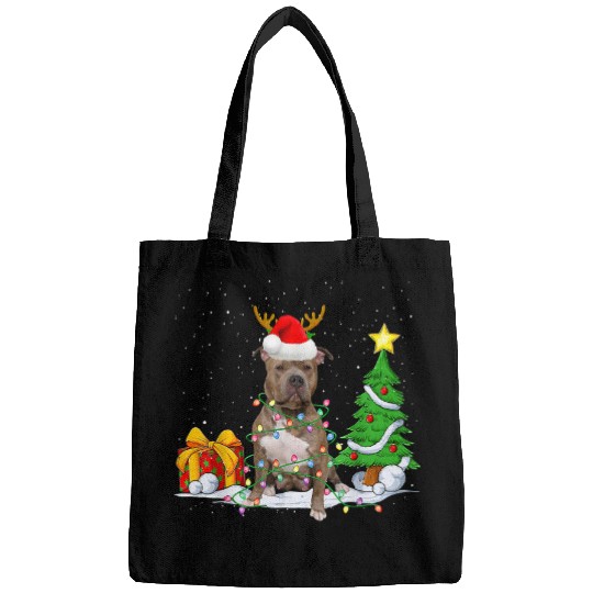 Pitbull Pet Santa Christmas Tree Lights xmass Pajama Dogs Bags