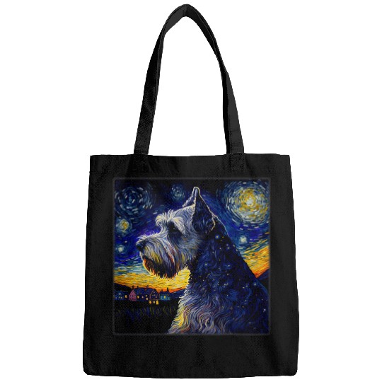 Schnauzer Pet Surrealism Starry Night Miniature Schnauzer dog 1 Bags