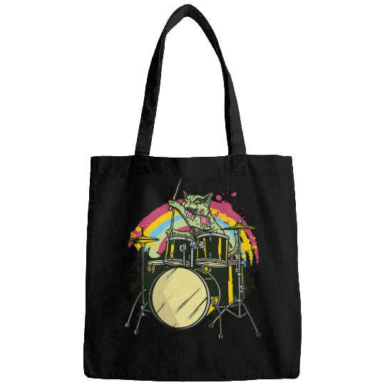 Funny Drummer Zombie Drummer Cat Halloween Concert Line Up Bags