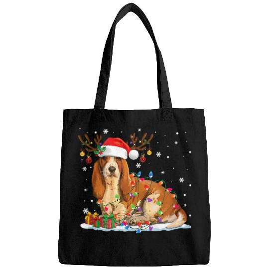 Basset Hound Pet Christmas Lights Pajama xmass Santa hat Dogs Bags