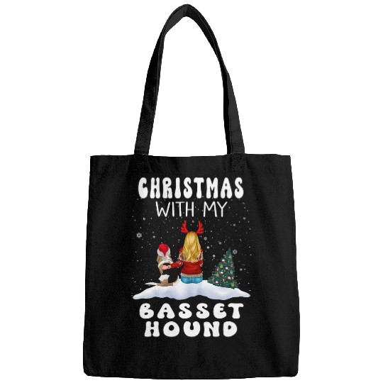 Basset Hound Pet Christmas With My Basset Hound Dog Puppy Funny Xmas Bags