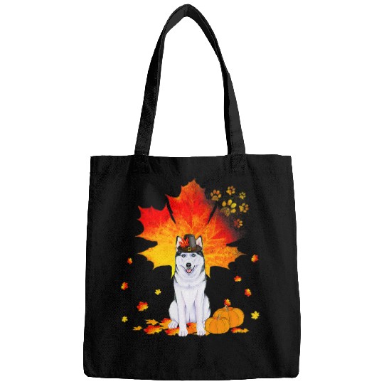 Husky Pet Autumn Leaf Fall Leaves Dog Lover Thanksgiving Bags