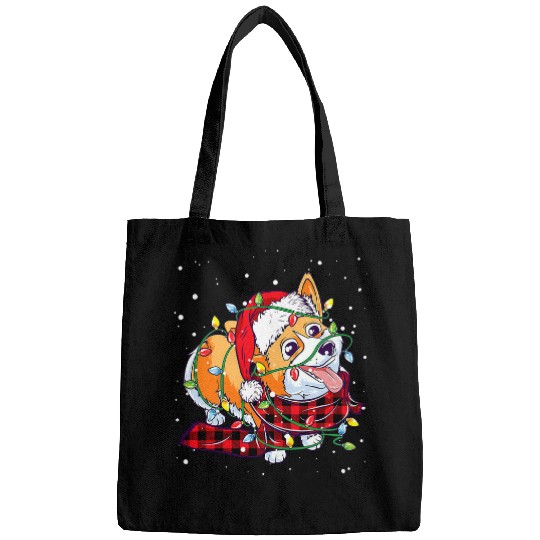 Corgi Pet Dog Merry Corgmas Corgi Santa Christmas Lights buffalo plaids 266 Bags