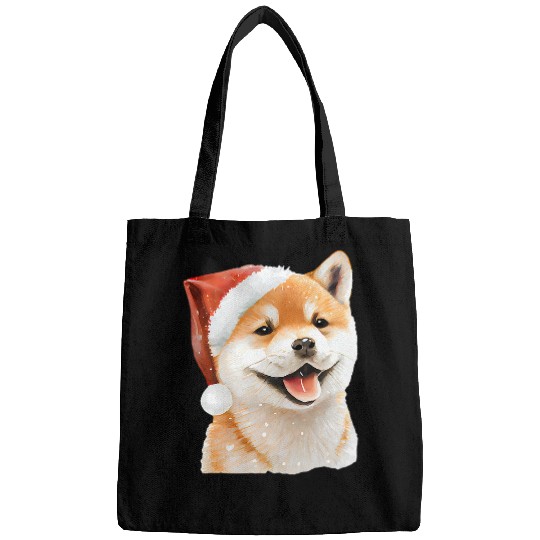 Shiba Inu Pet Watercolor Cute Shiba Inu In Santa Hat For Bags