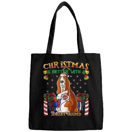 Basset Hound Pet Christmas Is Better With A Basset Hound Santa Claus Bags