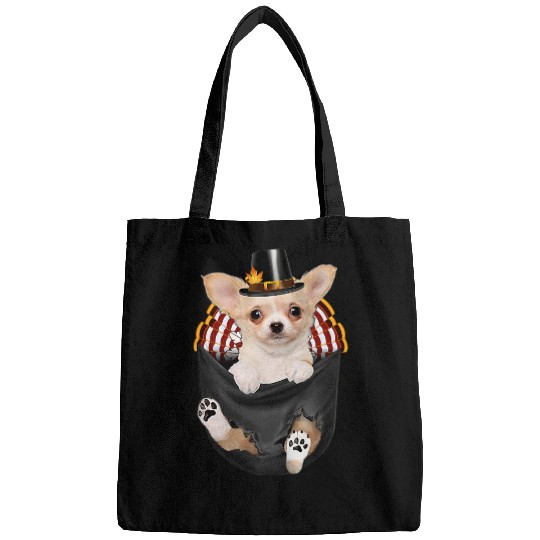 Chihuahua Pet Pilgrim Hat In Pocket Happy Thanksgving Day Puppy Bags