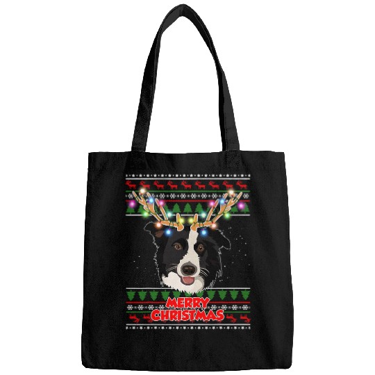 Border Collie Pet xmass Border Collie with Antler Ugly Dog Christmas Bags