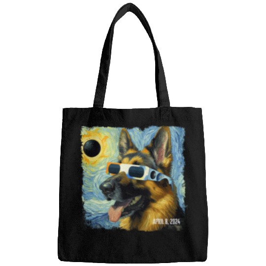 German Shepherd Pet Dog Solar Eclipse Glasses 2024 Van Gogh Bags