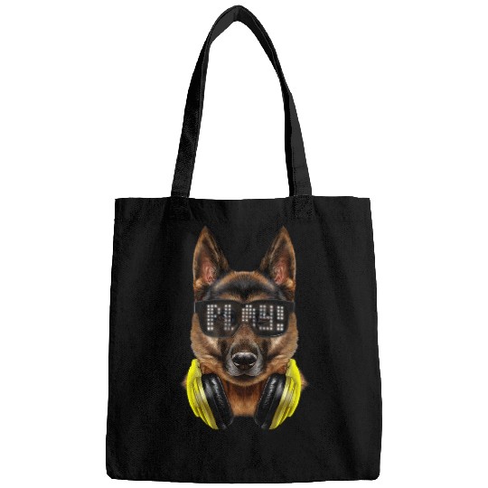 German Shepherd Pet DJ in LED Sunglass Headphone Bags