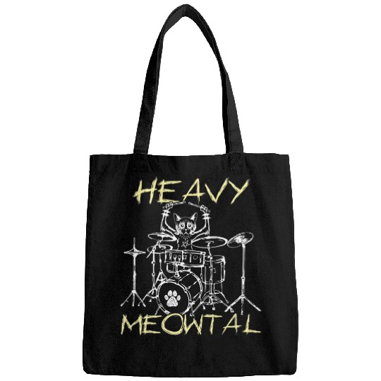 Funny Drummer Kawaii Cat Drummer Heavy Meow Metal Music Lover Rock Metal Bags
