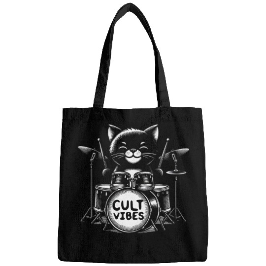 Funny Drummer Gothic Satanic black cats Playing Drums Death Metal Music 2 Bags