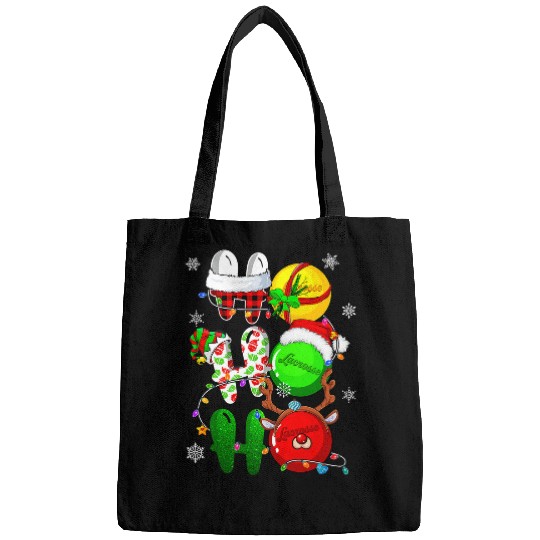 Sport Lacrosse Gift Christmas Ho Ho Ho Lacrosse Lover Santa Reindeer Elf Xmas Bags