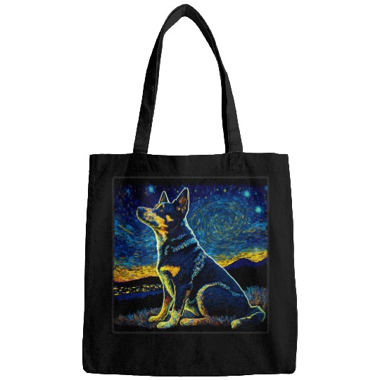 Australian Kelpie Pet Surrealism Starry Night Australian Kelpie Bags