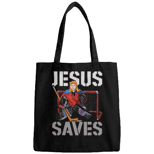 Sport Hockey Christian Ice Hockey Goalie Vintage Goalkeeper Jesus Jesus Saves Bags