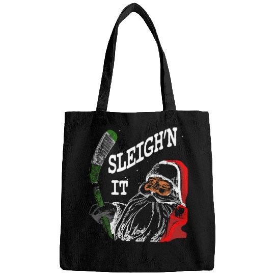 Sport Hockey Funny Christmas Hockey Santa Sleighn It Bags