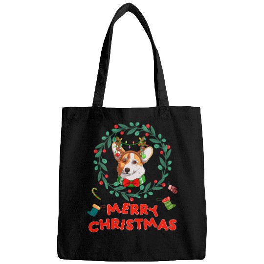 Corgi Pet Dog Lover Merry Christmas Wreath xmass Pajamas 305 Bags