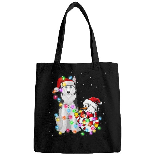 Husky Pet Christmas Siberian Husky Dog Snowman Santa Hat Lights Bags