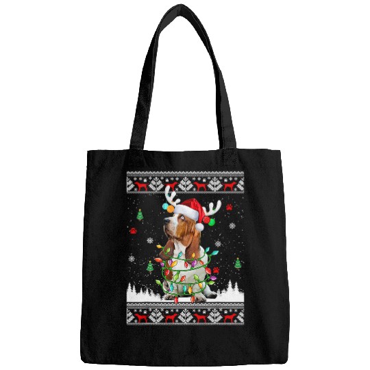 Basset Hound Pet Christmas Lights Ugly Christmas Sweater 3 Bags