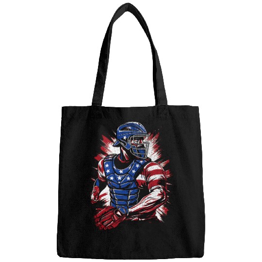 Sport Baseball Patriotic Baseball Catcher vintages American Flag 4th of July Bags