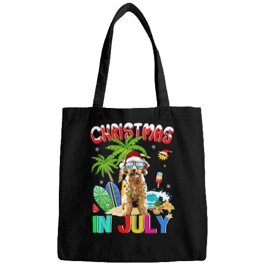 Airedale Terrier Pet in Santa Hat Sunglasses Christmas In July Dog Bags