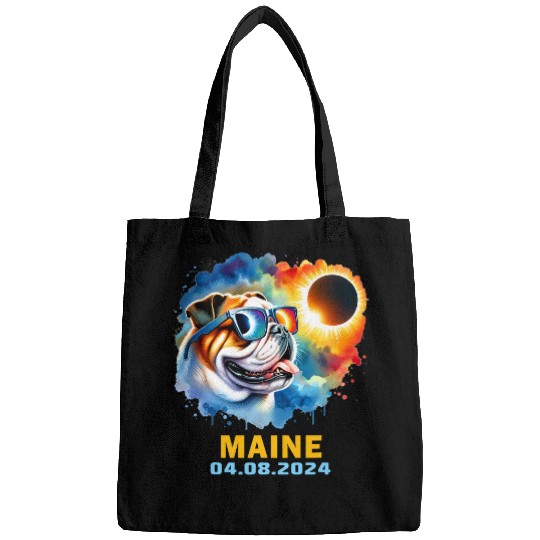 English Bulldog Pet Maine Total Solar Eclipse 2024 Bulldog Colorful Bags