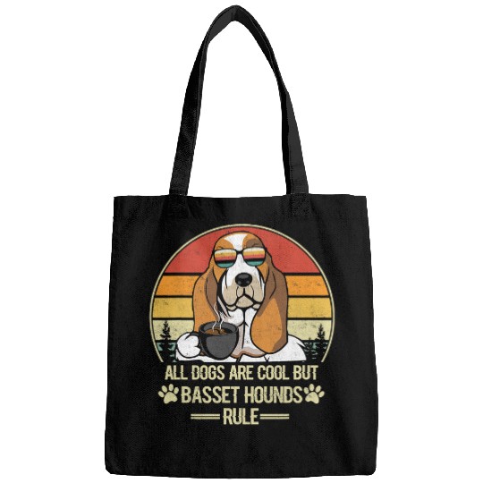 Basset Hound Pet All Dogs Are Cool But Basset Hound Rule Vintage Retro Bags