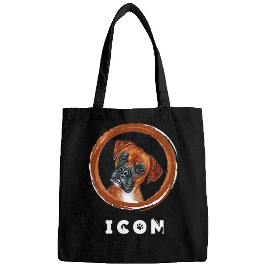 Boxer Pet Cute Face With Funny Icon Caption Bags