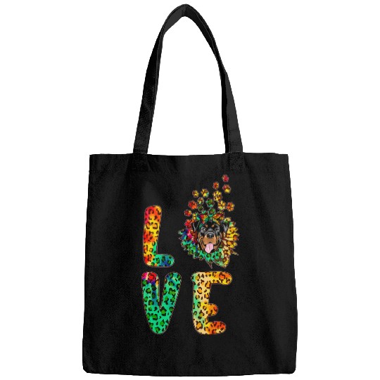 Rottweiler Pet Love Rottweiler Dog Sunflower Tie Dye Funny Puppy Lover Bags