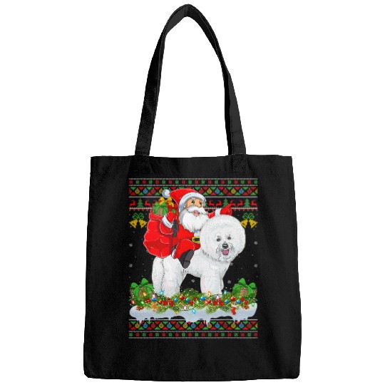 Bichon Pet Frise Lover Ugly Santa Riding Bichon Frise Christmas Bags