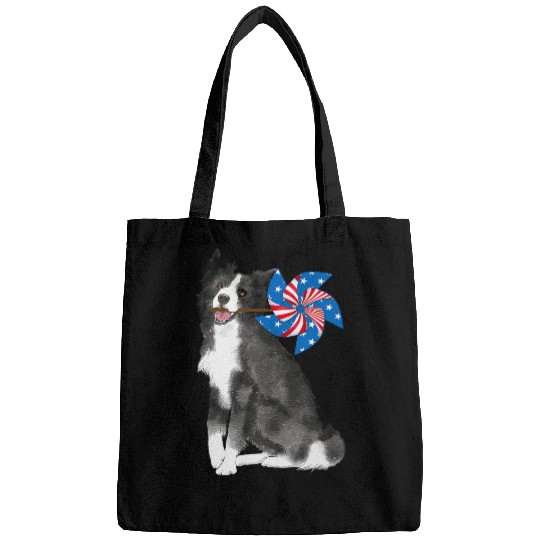 Border Collie Pet Lover USA Flag Patriotic Rescue Herder Dog Mom Bags