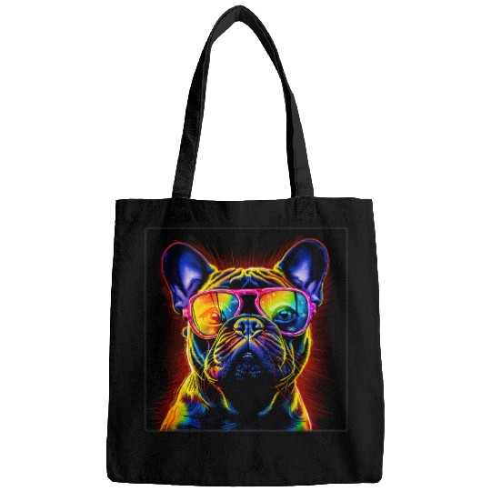 French Bulldog Pet Vibrant Colorful French Bulldog Wearing Sunglasses Bags