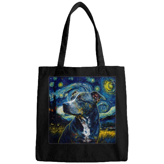 Pitbull Pet Surrealism Starry Night Pit Bull dog 1 Bags