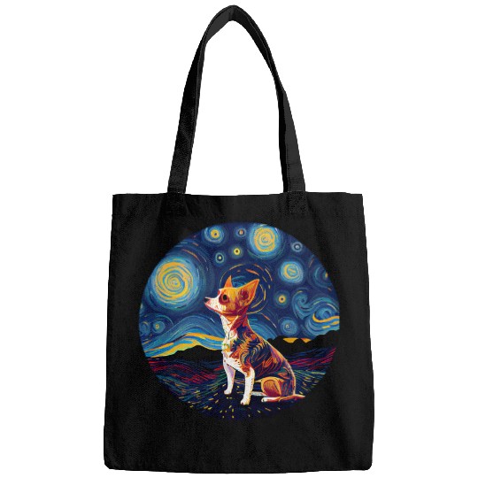 Chihuahua Pet Red Chihuahua Starry Night Van Gogh Colorful Bags