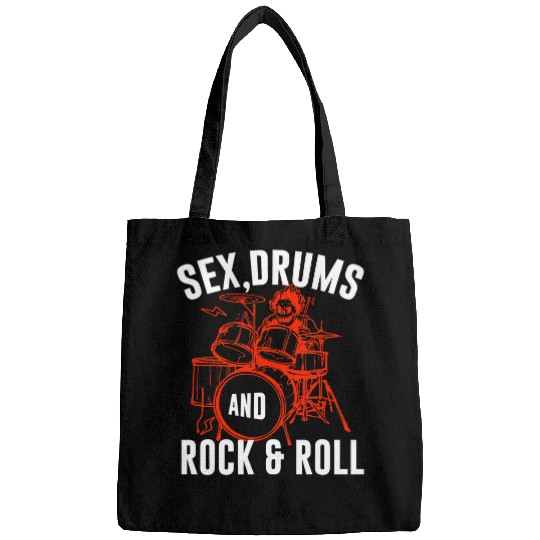 Funny Drummer Rock Music Funny Drum Rock And Roll Slogan Bags