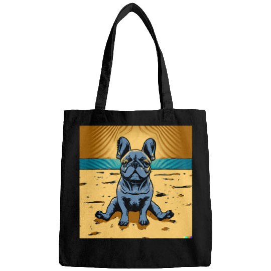 French Bulldog Pet Frenchie Dog On Her Butt Sitting In The Sand Bags