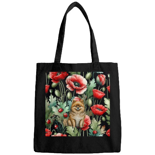 Pomeranian Red Poppy Ladybug vintages Flowers Bags