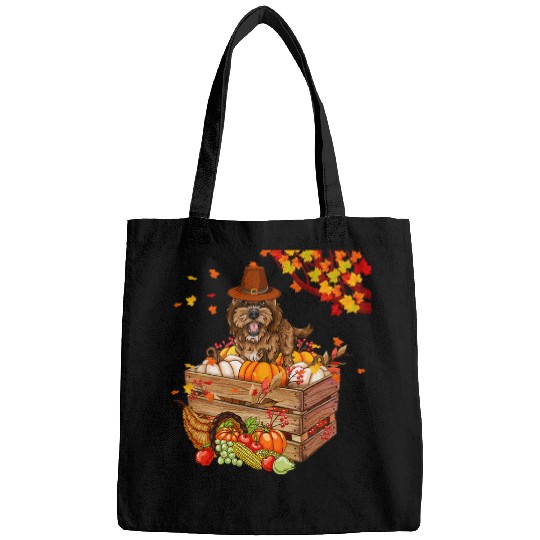 Cockapoo Pet With Pumpkins Thanksgiving Fall Leaves Farmer Owner Bags