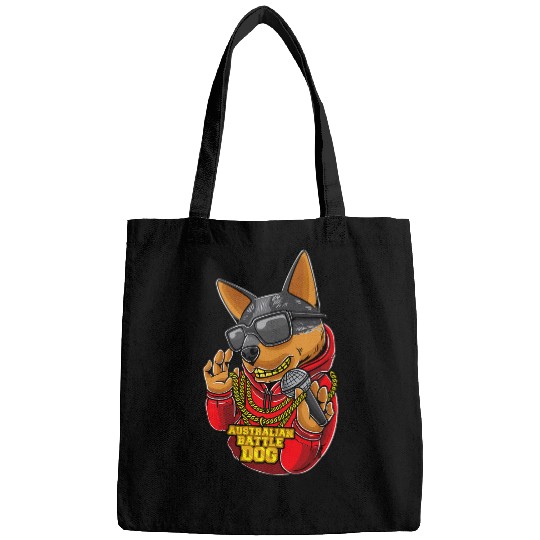 Australian Cattle Pet Dog With Mic And Sunglasses Rap Rapper Bags
