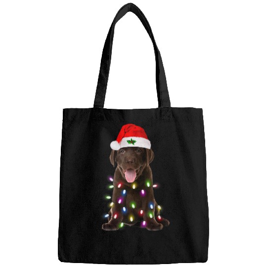 Labrador Pet Chocolate Labrador dog Santa Christmas Tree Lights Xmas Bags