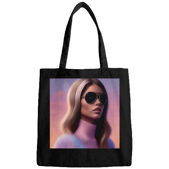 Woman Aviator Pilot Plane Pink Turtleneck Fuzzy Furry Sunset Bags