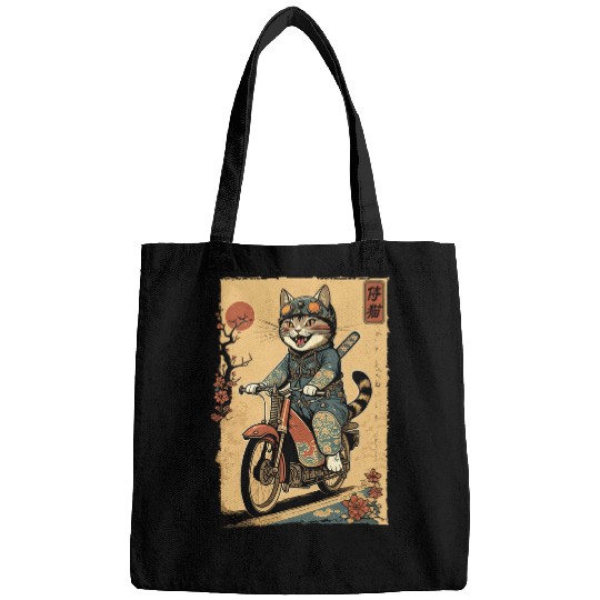 Japanese Samurai Cat on Motorcycle Kawaii Ninja Cat 24 Bags