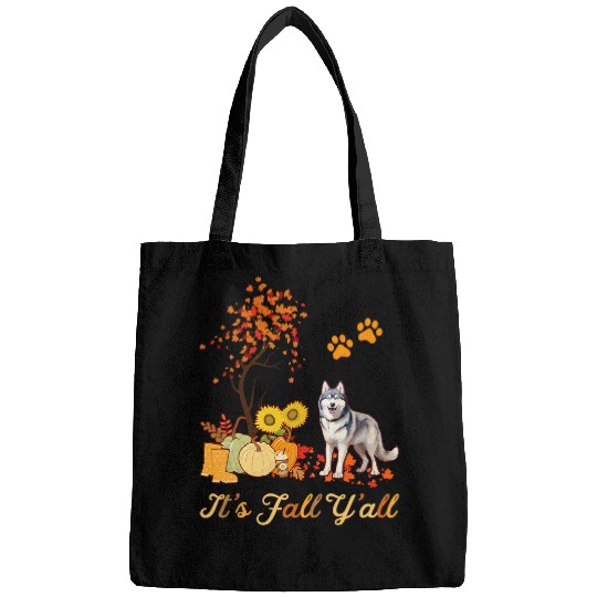 Husky pet Fall Leaves Autumn Maple Tree Thanksgiving Bags