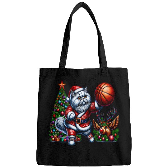 Sport Basketball Santa Persian Cat Play Basketball Christmas Bags