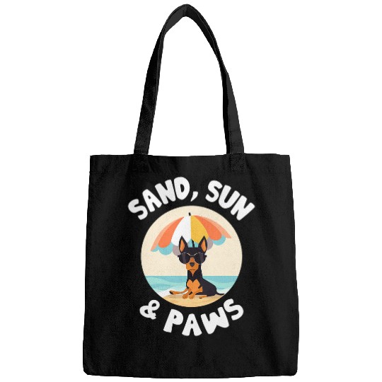 Miniature Pinscher Pet Sand Sun And Paws Funny Dog Beach Bags