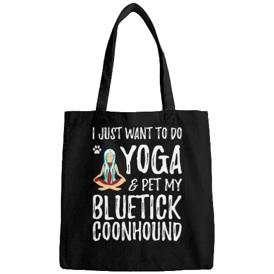 Coonhound Pet Yoga Bluetick Coonhound Dog as Dog Mom Gift Idea Bags