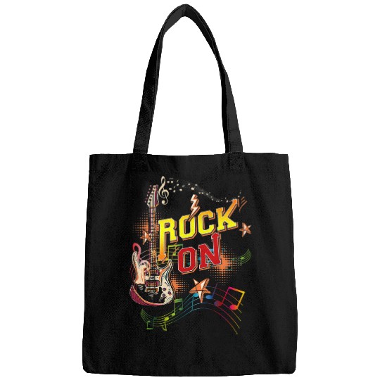Funny Guitar Vintage Rock and Roll Skull Guitarist Retro 80s Rock Skull Bags
